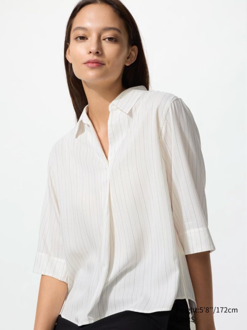 UNIQLO Rayon Skipper Collar Blouse – Off White Stripe